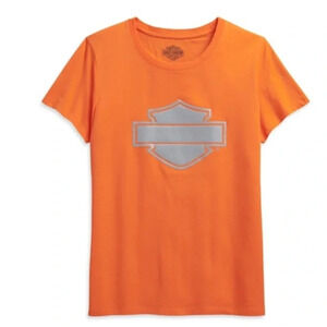 Harley Davidson Women’s T-Shirt Large Slim Fit Open Logo Orange NWT